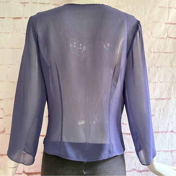 Sheer lightweight Periwinkle Blue Three Quarter Inch Sleeve Shrug Top Size XS - Picture 2 of 15